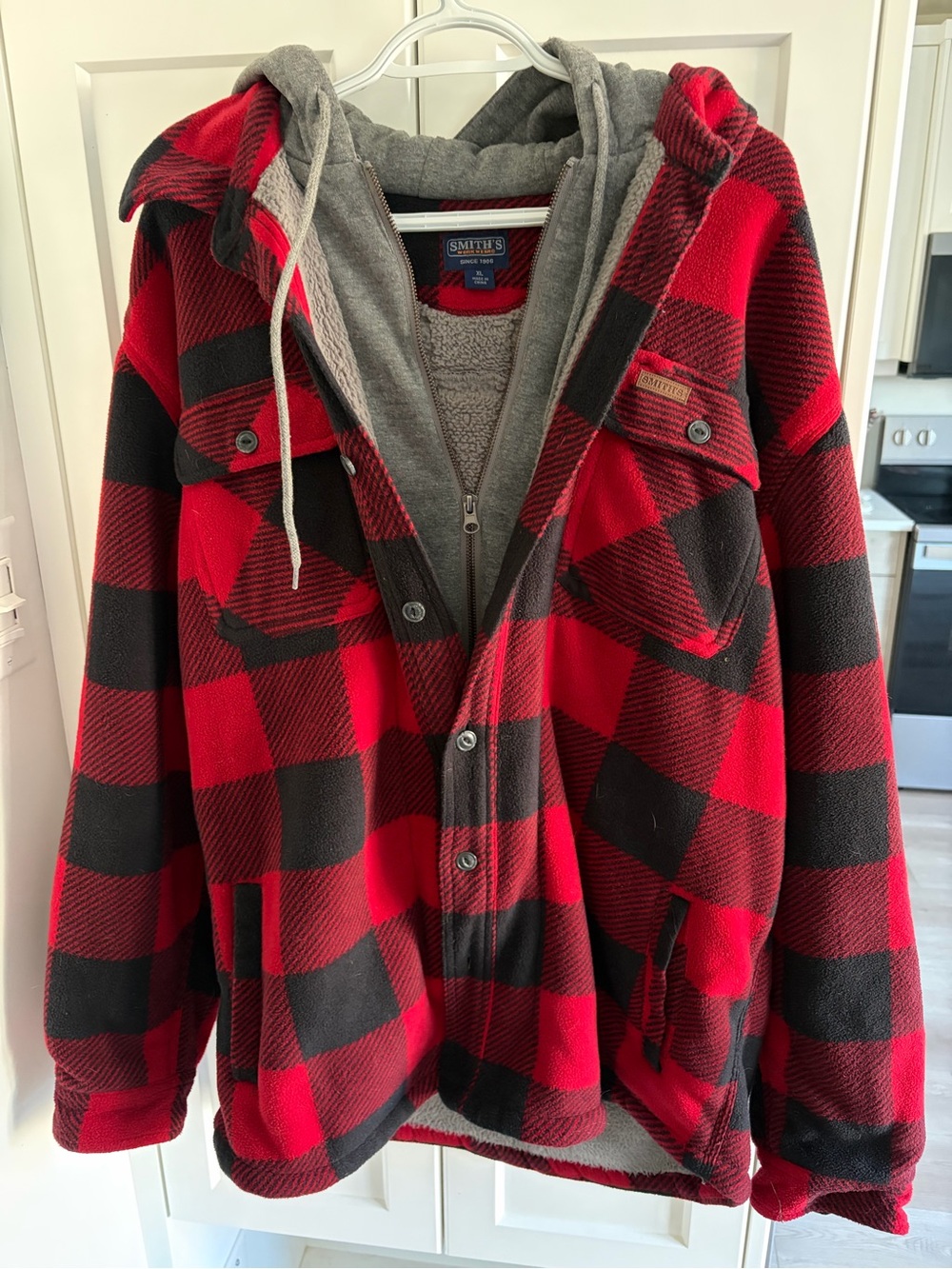 SMITH Red & Black Plaid Hooded Sherpa Jacket